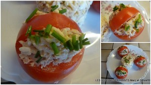 recette - Paniers de tomates au riz,  thon et oeuf dur