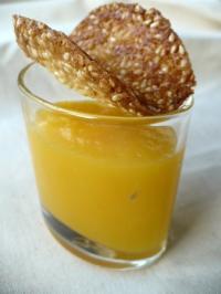 recette - Crème de mangue et sa tuile de sésame à l'orange