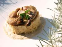 recette - Cuisses de caille, purée de céleri, crème de foie gras aux épices de pain d’épice