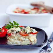 Gratin de cabillaud aux tomates cerise et roquefort