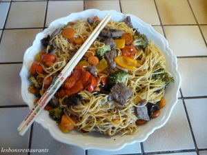 recette - Nouilles chinoises au boeuf et aux légumes