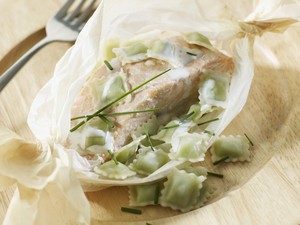 recette - Papillote de saumon aux ravioles