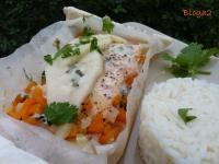 recette - Papillotes de saumon aux petits légumes, poires et roquefort