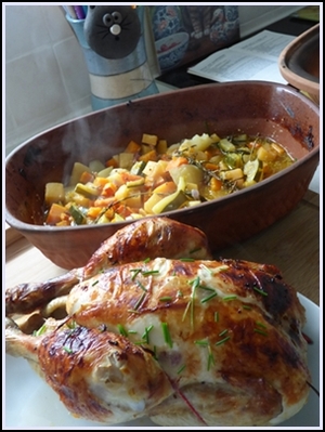 recette - Poulet fermier et sa garniture au römertopf