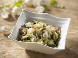 recette - Ravioles sautées aux champignons et à la roquette