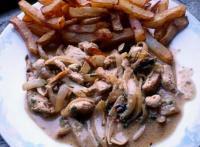 recette - Wok d'escalopes aux lardons et champignons