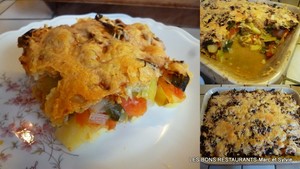 recette - Gratin de poulet aux poireaux, pommes de terre, tomates et fromage