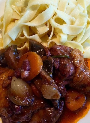 recette - Poule au vin (façon coq au vin)