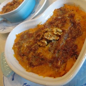 Gratin de potimarron aux pommes, Saint-Agur et noix