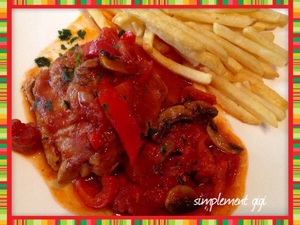 recette - Poulet aux champignons, poivrons et tomates