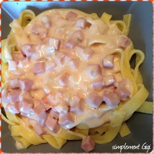 recette - Tagliatelles à la crème de parmesan, jambon et tomate