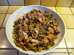 recette - Poêlée de champignons aux deux jambons