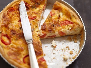 recette - Quiche à la bûche de chèvre, tomates cerise et thym frais