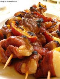 recette - Brochettes de canard au miel et aux pêches