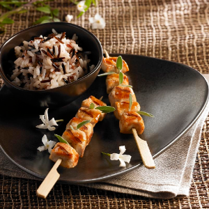 recette - Brochettes de tendres de poulet au miel de tilleul