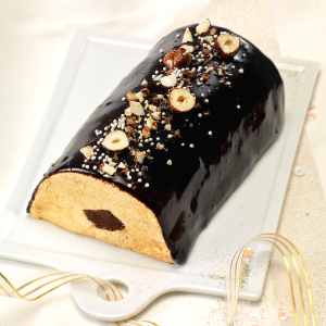 recette - Bûche caramel-beurre salé, glaçage chocolat