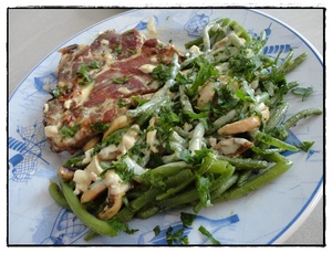 recette - Côtes de porc au chaource et haricots verts frais