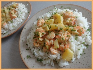 recette - Crevettes à l'ananas et aux pommes sauce lait de coco