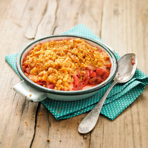 recette - Crumble à la rhubarbe et aux fraises