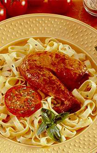 recette - Cuisses de pintade aux tomates confites et basilic