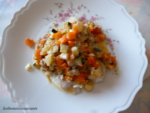 Filets de lieu aux petits légumes et au Noilly Prat