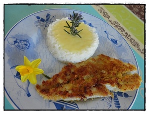 recette - Filets de maigrette panés, riz sauce au beurre