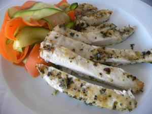 Filets de poulet en habit de coriandre et champignons noirs