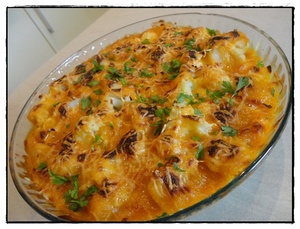 recette - Gratin de chou-fleur au saumon frais sauce bisque de crevettes