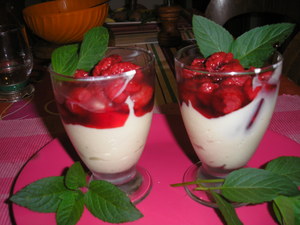 Mousse de chocolat blanc et framboises