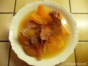 recette - Potage de potiron au jambon de pays