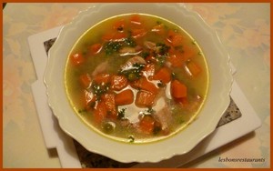 recette - Potage petits pois carottes et lardons
