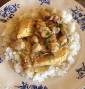 recette - Poule au riz, sauce au curry