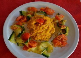 recette - Purée de patate douce à la noix de coco et ses légumes