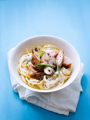 recette - Ris de veau et linguines crémeuses aux champignons