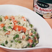 recette - Risotto aux légumes et crevettes à la sauce au roquefort