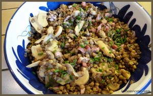 Salade de lentilles aux champignons et aux lardons