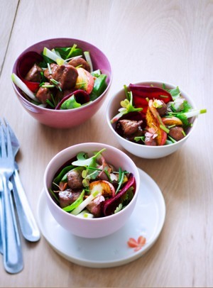 recette - Salade tiède au foie de veau laqué au miel