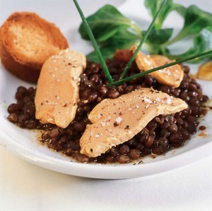 Salade tiède de lentilles et foie gras