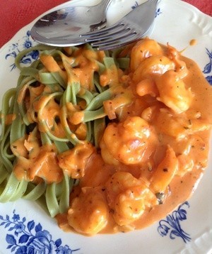 recette - Tagliatelles vertes et scampis à la diable