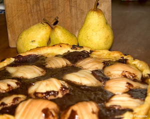 recette - Tarte aux poires sur ganache au chocolat