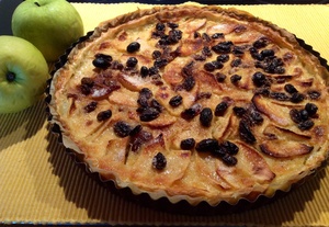 recette - Tarte aux pommes et raisins au rhum