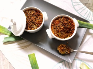 recette - Crumble aux lentilles corail, poireaux et quinoa