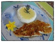 Filets de maigrette panés, riz sauce au beurre