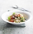 Linguini au crottin de chèvre, tomates cerises, ail et basilic frais