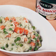 Risotto aux légumes et crevettes à la sauce au roquefort